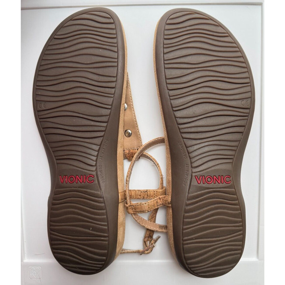 Vionic Women's Sandals Size 10 Nala T-Strap Leather Gold Stud Thong Comfort - Picture 4 of 7